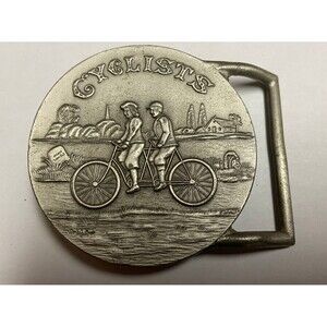 Vintage CYCLISTS Bike Tandem Bicycle Riders 1974 Pewter Belt Buckle Rare